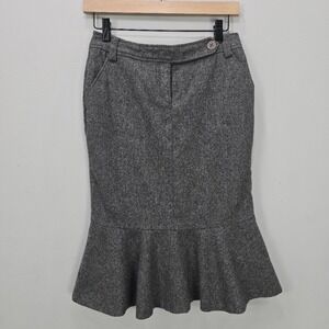 Gray‎ Trumpet Skirt Gray Wool Blend Knee Length Career Business Professional